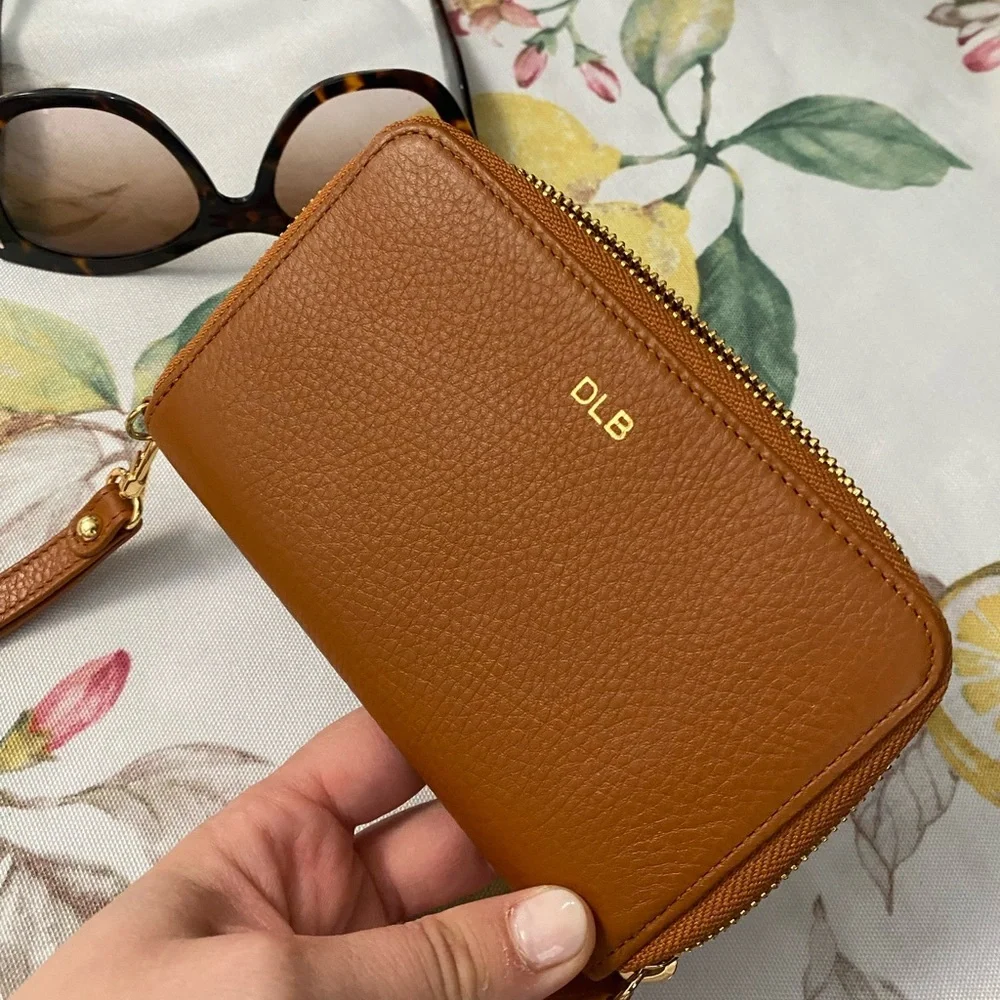 Mark & Graham brown leather monogrammed wallet